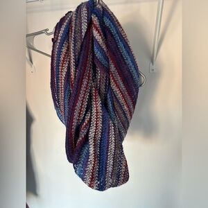 Simons Vibrant Knit Scarf with Red, Blue, and Purple
